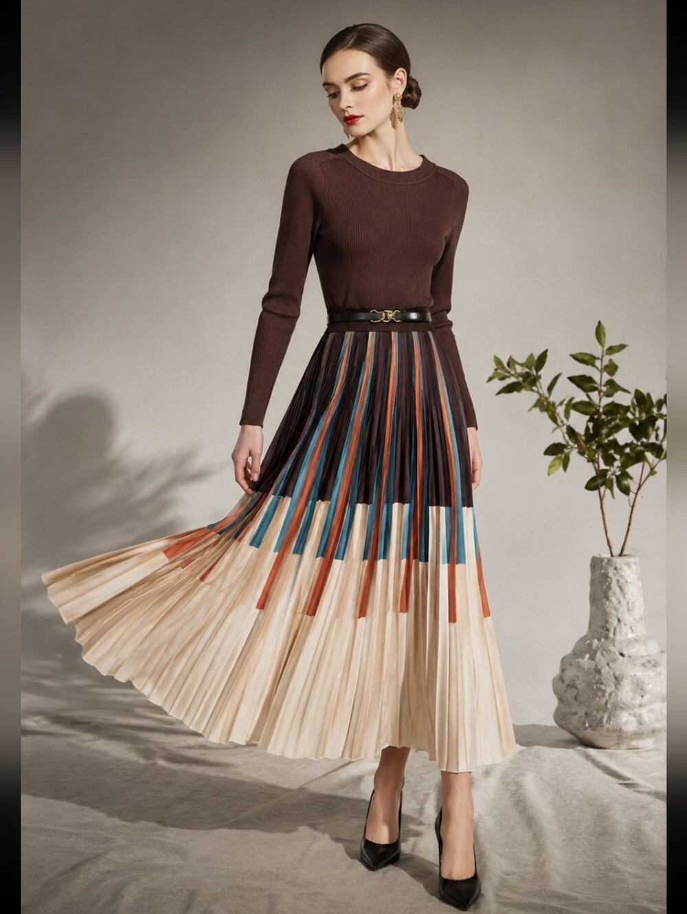 Dalia Macphee NWTs Midi Dress Rainbow Pleated Dress - Picture 2 of 4